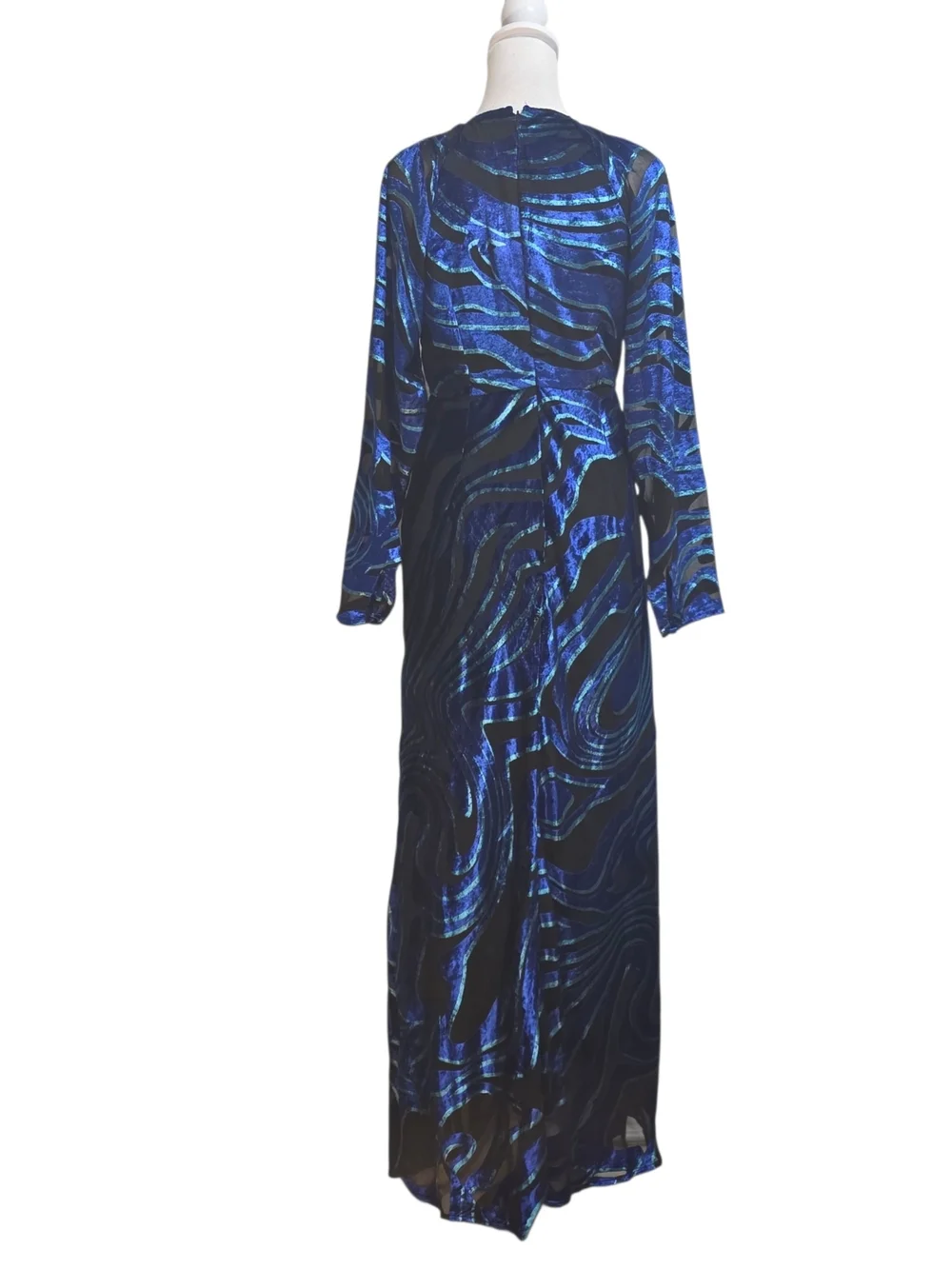 NWT Karen Millen Petite Blue Velvet Burnout Maxi Dress UK 10 US 6 Formal - Picture 4 of 14